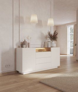 Комод з підсвіткою Perfect Home Хіро / Hiro 2D3S/176 2-дверний з 3 шухлядами Беж/дуб кремона жива фотографія