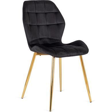 Комплект стола MEBEL ELITE TINGA 100х100 см Черный/золото +4 стулья LUCKY Velvet Черный/золото реальная фотография