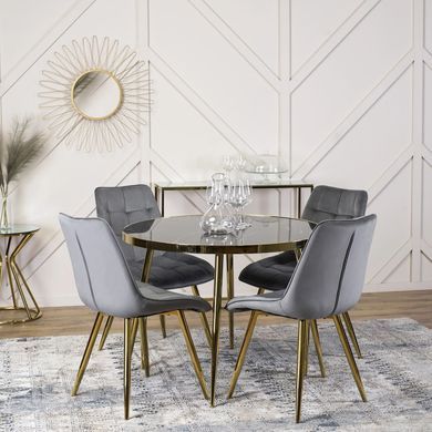 Стіл круглий TINGA MEBEL ELITE 100X100 Чорний/Золото жива фотографія