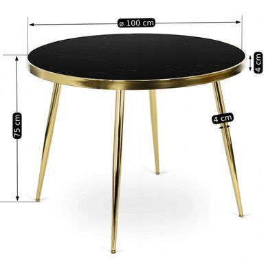 Комплект стола MEBEL ELITE TINGA 100х100 см Черный/золото +4 стулья LUCKY Velvet Черный/золото реальная фотография