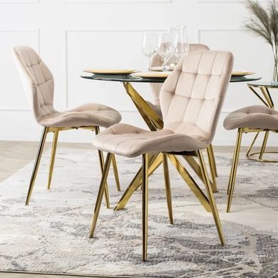 Стілець оксамитовий MEBEL ELITE LUCKY Velvet Кремовий / Золотий жива фотографія