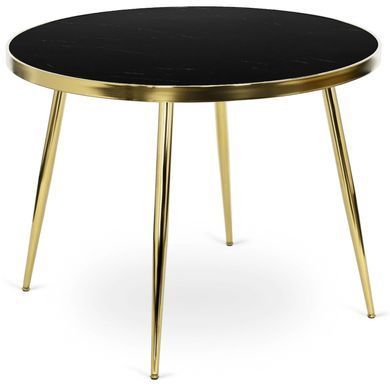 Комплект стола MEBEL ELITE TINGA 100х100 см Черный/золото +4 стулья LUCKY Velvet Черный/золото реальная фотография