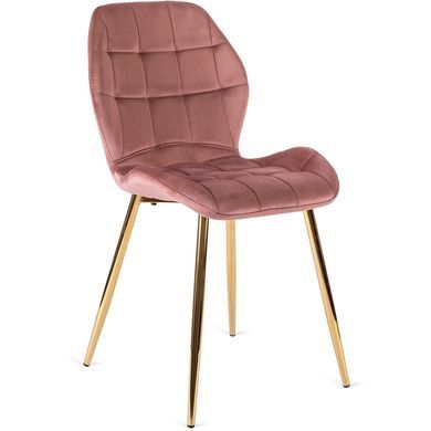 Комплект стіл MEBEL ELITE TINGA 100х100 см Чорний/золото +4 стільці LUCKY Velvet Рожевий/золото жива фотографія
