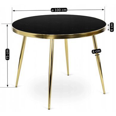 Комплект стіл MEBEL ELITE TINGA 100х100 см Чорний/золото +4 стільці LUCKY Velvet Рожевий/золото жива фотографія