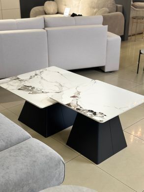 Комплект журнальных столиков INDIANA Intarsio 80x80 Белый Глянец Эффект Мрамора / Черный реальная фотография
