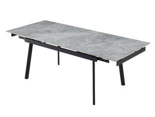 Керамический стол TM-98 VETRO 150(210)x90 бьянко каррара грей + черный реальная фотография