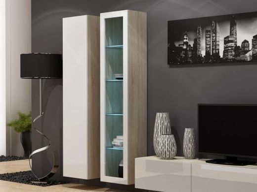 Витрина навесная VIGO Cama 180 Дуб Сонома Мат / Белый Глянец реальная фотография