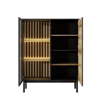 Витрина низкая с подсветкой Perfect Home Ланг/Lang 3-дверная 3D1W/100 Черный/дуб эвок реальная фотография