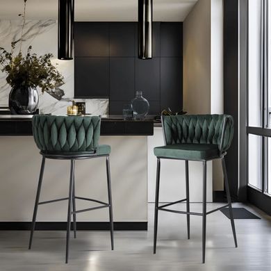 Барний стілець оксамитовий MEBEL ELITE FLORES Velvet чорний / зелений жива фотографія