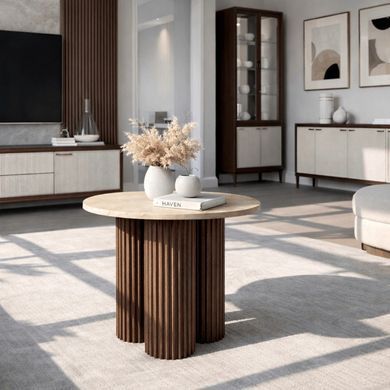 Журнальний столик MEBEL ELITE ALMERIA 50x50 Травертин жива фотографія