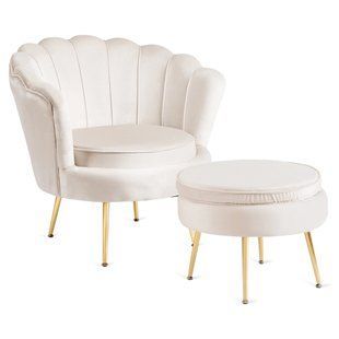 Крісло м'яке з підставкою MEBEL ELITE GRAND Velvet Кремовий
