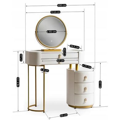 Туалетний столик з тумбою MEBEL ELITE SELENA Білий / Золотий жива фотографія