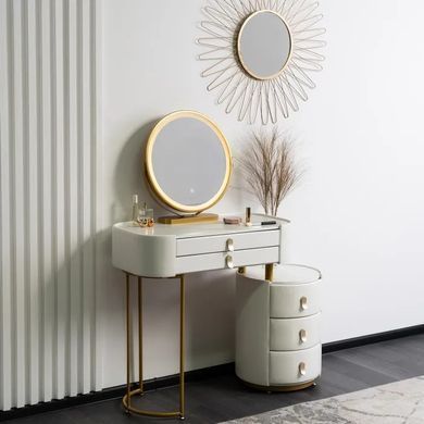 Туалетний столик з тумбою MEBEL ELITE SELENA Білий / Золотий жива фотографія
