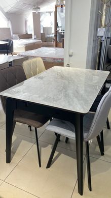 Стол раскладной BERLIN CERAMIC Intarsio 111(140)x75 Серый Глянец Керамика Черный реальная фотография