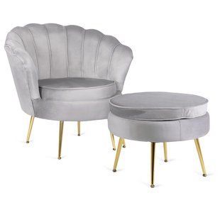 Крісло м'яке з підставкою MEBEL ELITE GRAND Velvet Сірий