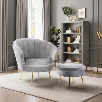 Кресло мягкое с подставкой MEBEL ELITE GRAND Velvet Серый