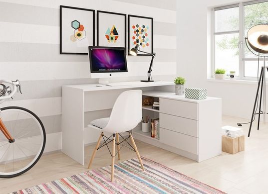 Стіл офісний письмовий Perfect Home Тео / Teo 3S/138 з 3 шухлядами Білий жива фотографія