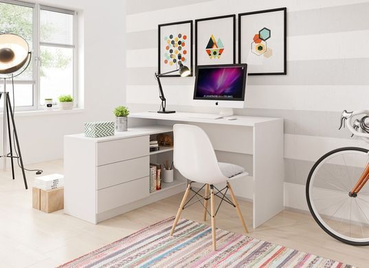 Стіл офісний письмовий Perfect Home Тео / Teo 3S/138 з 3 шухлядами Білий жива фотографія