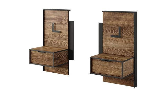 Ліжко з 2 тумбами СТОКГОЛЬМ Prestol 160x200 Каштан / Антрацит з підсвіткою та двома тумбами без основи під матрац жива фотографія