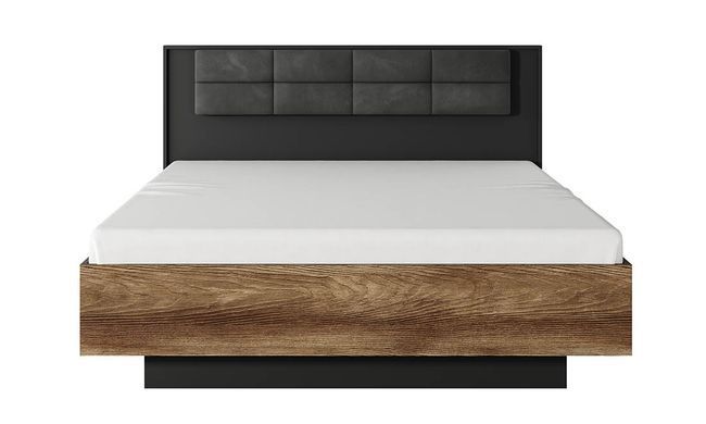Ліжко з 2 тумбами СТОКГОЛЬМ Prestol 160x200 Каштан / Антрацит з підсвіткою та двома тумбами без основи під матрац жива фотографія