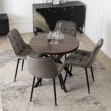 Стол раскладной круглый MEBEL ELITE DORIAN 80(160)х80 см Орех/Черный реальная фотография