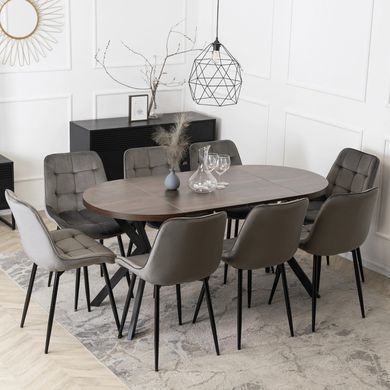 Стол раскладной круглый MEBEL ELITE DORIAN 80(160)х80 см Орех/Черный реальная фотография