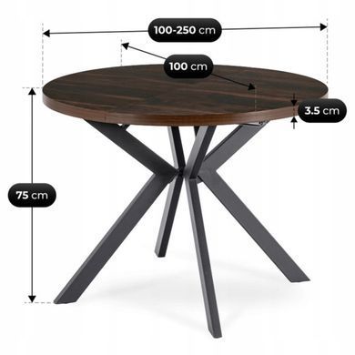 Стол раскладной круглый MEBEL ELITE LUKAS 100(250)х100 см Орех/черный реальная фотография