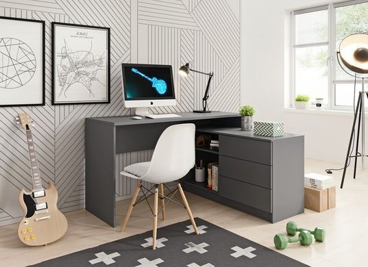 Стол офисный письменный Perfect Home Тео / Teo 3S/138 с 3 ящиками Графит реальная фотография