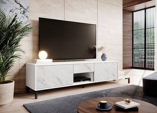 ТБ Тумба MARMO RTV Cama 200 Білий мат / Білий мармур жива фотографія
