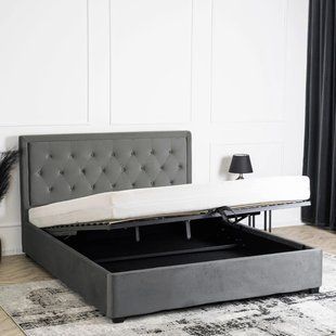 Ліжко двоспальне оксамитове MEBEL ELITE CROS Velvet 140x200 см Темно Сірий жива фотографія