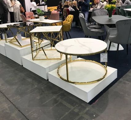 Журнальний столик SABINE Signal 80x80 Білий Ефект Мармуру / Золото жива фотографія
