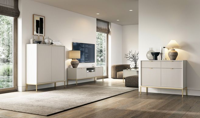Комод високий Perfect Home Нова / Nova 2-дверний з золотими ніжками K104 Кашемір жива фотографія