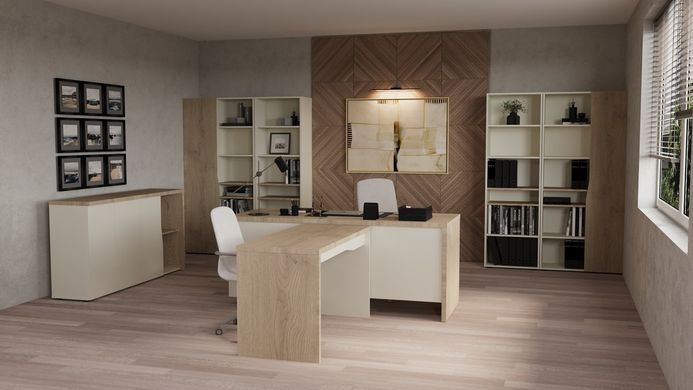 Стол письменный CONNECT 2 L SK Intarsio 1800*786 дуб кремона котта/стоун бейж реальная фотография