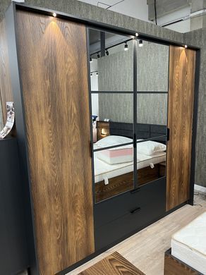 Шкаф для одежды Perfect Home Милтон / Milton 4-дверный с зеркалом 4D2S/220 Каштан/антрацит реальная фотография