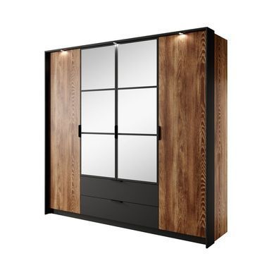 Шкаф для одежды Perfect Home Милтон / Milton 4-дверный с зеркалом 4D2S/220 Каштан/антрацит реальная фотография