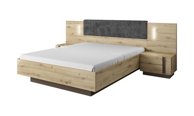 Тумбы прикроватные с подсветкой Perfect Home Арко / Arco с 4 ящиками 2S/60 Дуб артизан/графит реальная фотография