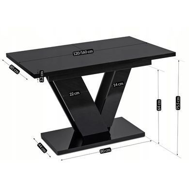Комплект стіл MEBEL ELITE CLARK 120(160)х80 см глянцевий чорний, та 4 стільців RICK, сірого кольору жива фотографія