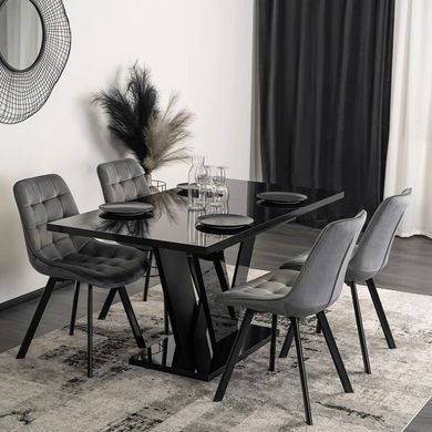 Комплект стіл MEBEL ELITE CLARK 120(160)х80 см глянцевий чорний, та 4 стільців RICK, сірого кольору жива фотографія