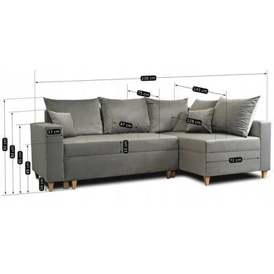 Кутовий диван оксамитовий MEBEL ELITE MARKUS Velvet 238 см Cірий (правий)
