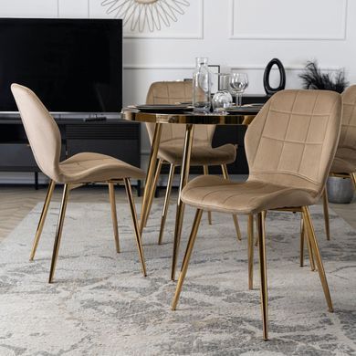 Стілець оксамитовий MEBEL ELITE IRYS Velvet Беж/золото жива фотографія