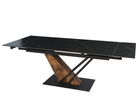 Стол раскладной FERNANDO CERAMIC Intarsio 180(240)*90 черный мат/старый дуб реальная фотография