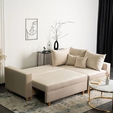 Кутовий диван оксамитовий MEBEL ELITE MARKUS Velvet 238 см Бежевий (правий)
