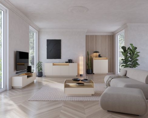 Комод високий з підсвіткою Perfect Home Хіро / Hiro 2D/103 2-дверний Беж/дуб кремона жива фотографія