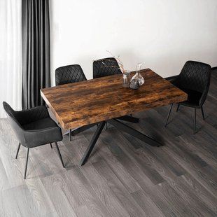 Комплект стол MEBEL ELITE HAMPTON 160(240)х90 см, дуб рустик/черный, и 4 черных стульев BRESSO реальная фотография