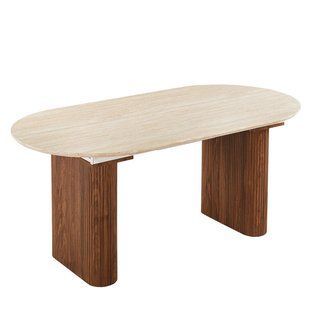 Стол раскладной MEBEL ELITE OVAL 90(220)х90 см Травертин/Орех реальная фотография