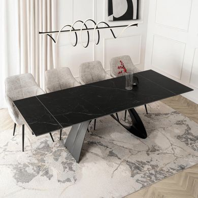 Стіл розкладний MEBEL ELITE DEVON 160(220)х90 см Чорний мармур/чорний жива фотографія