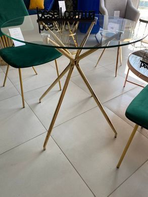 Стіл скляний AZALIA Signal 80x80 Прозорий / Золото жива фотографія