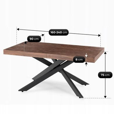 Комплект стіл MEBEL ELITE HAMPTON 160(240)х90 см, горіх/чорний та 4 кремових стільців AKITA жива фотографія