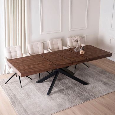 Комплект стіл MEBEL ELITE HAMPTON 160(240)х90 см, горіх/чорний та 4 кремових стільців AKITA жива фотографія
