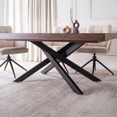 Комплект стіл MEBEL ELITE HAMPTON 160(240)х90 см, горіх/чорний та 4 кремових стільців AKITA жива фотографія